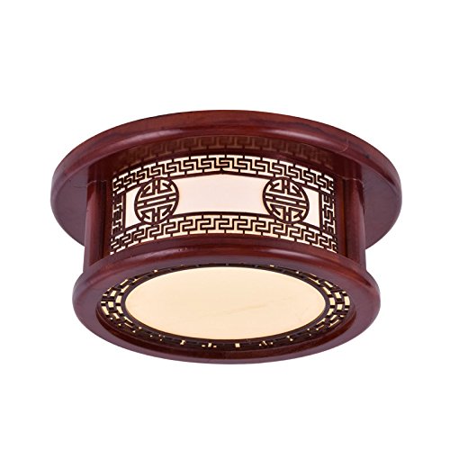 Preisvergleich Produktbild Lilamins Im chinesischen Stil Wohnzimmer Licht Massivholz Deckenleuchte runde Schlafzimmer Studie chinesische Lampen Beleuchtung klassischen Holz- Lammfell, 40cm Led