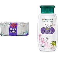 Himalaya Gentle Baby Wipes - 72 Pieces (Pack of 2) & Himalaya Baby Care Extra Moisturizing Baby Wash, 200ml