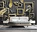 Price comparison product image JINFANGBZ Photo Wallpaper 3D Wall Mural 450 cm x 300 cm Non Woven Paper for Living Room Bedroom Office TV Decoration - Nordic Minimalistic Golden Leaves Tropical Plants Geometric Luxury Background