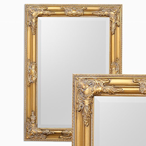 WANDSPIEGEL BAROCK POMPÖS SPIEGEL Bessa 70x50cm ANTIK GOLD DESIGN HOLZRAHMEN
