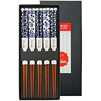 TOKYO design studio FZ Palillos Flores Azules b-1220 X, Marrón, Juego de 5