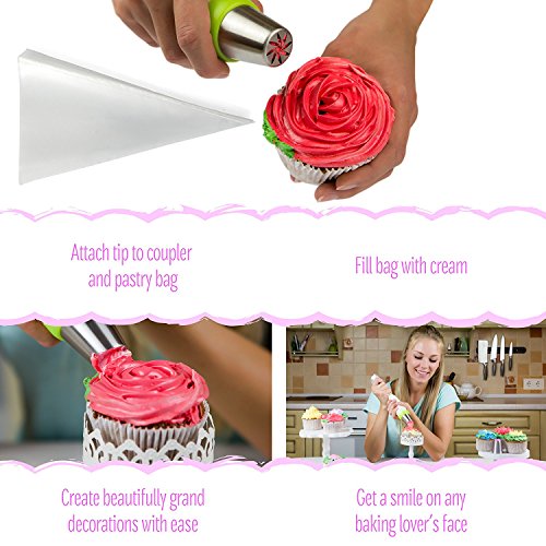Russische Paspelierung Tipps 39 Stück, Spritzbeutel Düsen DIY Backen Werkzeug für Kuchen Dekoration, 23 Größe Edelstahl Russische Tipps, 1 Dreifarbige Kupplung und 15 Einweg Gebäck Staubbeutel. Best Küche Geschenk - 6