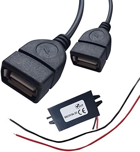 Safekom DC Converter PCBA Buck Module 12V to 5V Dual USB Female 3AMP Output Step Down Voltage Auto Power Inverter Regulator Car Vehicle Mountable Charger Adapter Plug Kit GPS Tablet Android Phone PDA