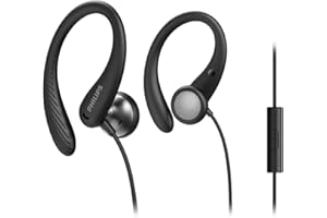 Philips Audio A1105Bk/00 Casque avec Micro, Écouteurs Sport (Arceaux Flexible, Ouverture pour Les Basses, Résistant à la Transpiration Ipx2, Télécommande en Ligne) Noire