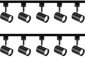 MANNINGHAM LIGHTING 5M 5 Meter 10 Spot Black Track Lights Heads Single Circuit 5W GU10 LED Bulb Kitchen Home Shop Multi Directional Display Lighting Full Kit Connectors