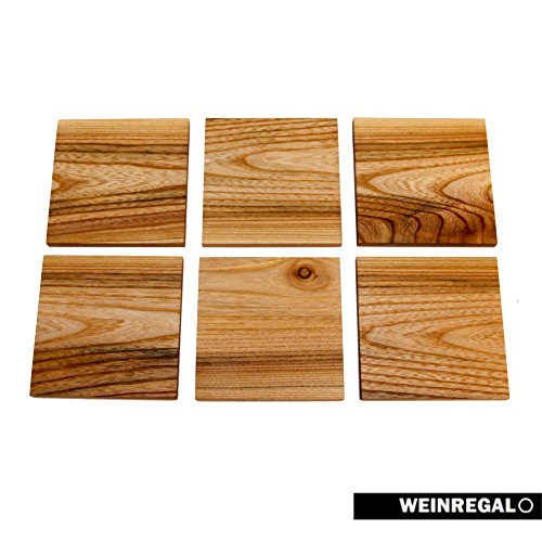 WEINREGALO Untersetzer Ulme | 10 x 10cm für Gläser aus Holz – 6er Set – Glasuntersetzer für Tisch und Bar - 2