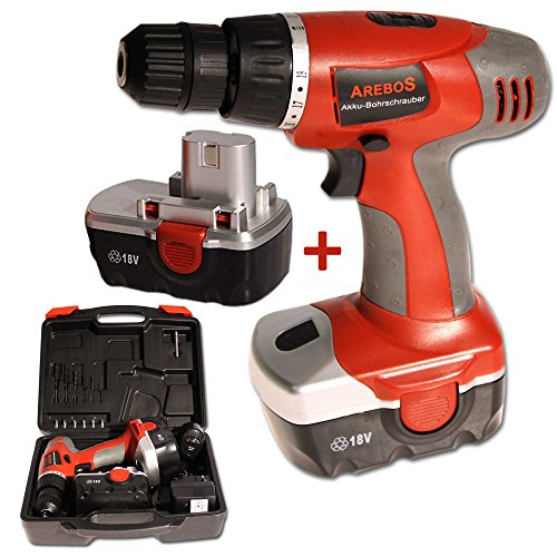 18V Akkuschrauber Bohrschrauber Akku-Bohrschrauber im harten Koffer 2 Akkus + 6 Bohrer + 6 Schraub Bits