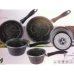 VITRINOR - Lot de 5 casseroles émail NOIR induction interieur facon pierre - garantie 1 an