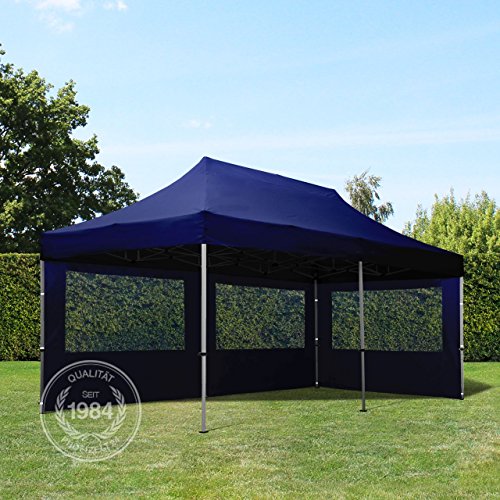 PROFIZELT24 Faltpavillon Faltzelt Klappzelt Partyzelt Falt-Pavillon mit 2 Seitenteilen, ALU Popup für Garten Terrasse Feier Markt als Unterstand, Dachplane 100% WASSERDICHT 280g/m², 3x6m, dunkelblau - 2