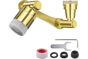 HEGEHE Aérateur de robinet universel rotatif à 1440 °, double mode d'eau, aérateur de pulvérisation de robinet de salle de bain monté pour lavage du visage, gargariser et chasse aux yeux (doré)