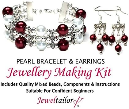 JEWELTAILOR Cranberry & Ivory Pearl Bracelet & Earrings Jewellery Making Kit + FREE Gift Bag ~ A Or Treat