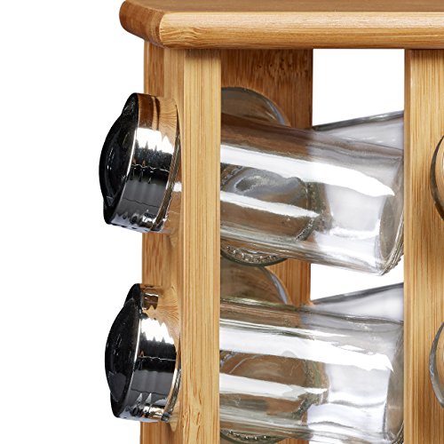 Relaxdays Gewürzständer aus Bambus mit 16 Gewürzgläsern HBT ca. 30 x 19,5 x 19,5 cm stehendes Gewürzregal mit Gewürz-Behältern als Gewürzkarussell mit Einsatz zum Streuen von Gewürzen, natur - 7