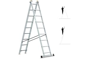 HOSTRÖM Escalera Transformable 2 Planos StablePro 2 x 9 peldaños de Aluminio Extensible Deslizante, 3 Posiciones, Altura de Trabajo máx. 5,02 m, garantía de 5 años.