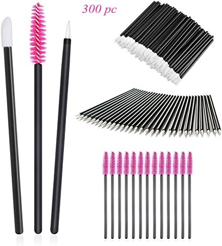 Ealine 300 Pieces Disposable Eyebrow Eyelash Mascara Brush Lip Brush Eyeliner Brush Makeup Brush Tester Tool Kit Cosmetic Applicator Mascara Wands Set