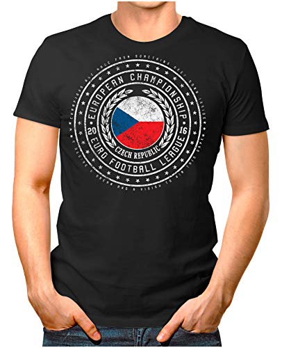 OM3® – Czech Republic – Herren T-Shirt Tschechien Wappen Fußball Trikot EM’16 WM Championship Vintage Schwarz XL