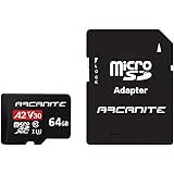 ARCANITE 64GB microSDXC Memory Card with Adapter - A2, UHS-I U3, V30, 4K, C10, Micro SD, Optimal read speeds up to 95 MB/s