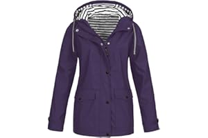 SPSMOKH Chaqueta impermeable ligera para mujer, chaqueta impermeable con capucha, color sólido, con cremallera, chaqueta softshell, casual, holgada, gabardina de gran tamaño, rompevientos para camping