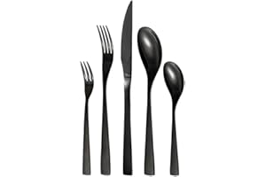 ‎OTTO KONING Otto Koning Berlin Black sztućce dla 4 osób, 20-częściowy zestaw sztućców, tytanowa czarna powłoka i polerowana stal nierdzewna, nowoczesne sztućce z nożem do steków dla 4 osób