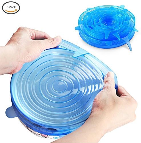 Meiwo 6 Pack Of Different Sizes BPA -free Silicone Lids, Silicone Food Cover, Reusable Silicone Stretch Lids, Perfect for Platters, Jars, Bowls, Microwave and Freezer Safe - Blue