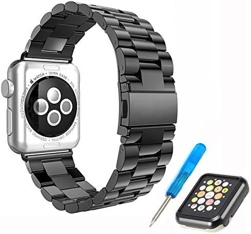 Apple watch band, Eletespt Replacement Sport Watch Straps 38mm / 42mm Wrist Bands Stainless Steel Bracelet Strap for Apple Watch 42MM / 38MM Band Series 1 Series 2 With Protective Case (42MM, Black)