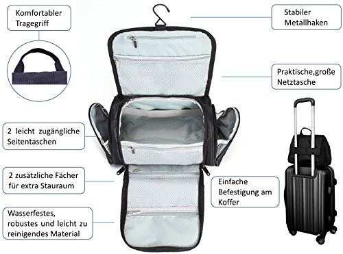 FEDER Kulturbeutel Comfort | Große Reise-Kulturtasche zum Aufhängen | Waschtasche mit vielen Fächern - 2