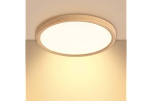 Baerolc Lampara techo Look Madera, Ø30CM Moderna Ronda Lampara techo dormitorio, 24W 3000K Blanco Cálido Plafon LED Luces Dormitorio, Luces Salón, Habitación Bebé, Pasillo, Cocina, Sótano, Oficina