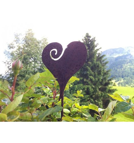 Herz Gartenstecker in Edelrost – Herz Curl Stablänge 30 – 40 cm - 3