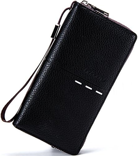 Baborry Men Zipper Around Clutch Long Wallet Card Holder Money Clip Purse Black