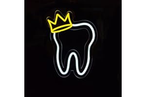 HFHUNGKEONG Panneau néon LED avec couronne - Décoration dentaire - Accessoire de dentiste - Décoration murale - 35 x 27 cm
