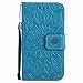 Produktbild K5 Hülle, Dfly Premium Slim PU Leder Mandala Blume prägung Muster Flip Hülle Bookstyle Stand Slot Schutzhülle Tasche Wallet Case für LG K5, Blau