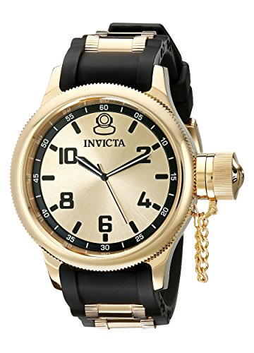 Invicta Men's Russian Diver Quartz Watch with Gold Dial Analogue Display and Multicolour Plastic Strap 1438