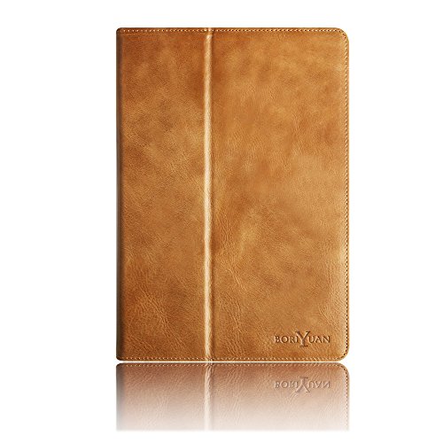Boriyuan Samsung Galaxy Tab E 9.6 Hülle Echt Leder Case ultra slim Cover Schutztasche für Samsung Galaxy Tab E 9,6 Zoll T560 T561 aus echtem Leder mit Standfunktion, Magnetverschluss, im Bookstyle inkl. Eingabestift, Displayschutzfolie (Braun,Echt Leder) - 2