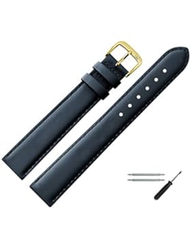 Uhrenarmband Leder 14mm XL blau mit Naht - Ersatzarmband in Übergröße, extra lang - inkl. Federstege & Werkzeug...