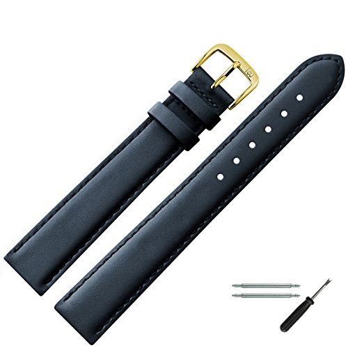 Uhrenarmband 18mm XL Leder blau mit Naht - inkl. Federstege & Werkzeug - Ersatzarmband in Übergröße, extra lang - Echt Rindleder, klassisch - Marburger Uhrenarmbänder seit 1945 - dunkelblau / gold Uhrenarmband 18mm XL Leder blau mit Naht - inkl. Federstege & Werkzeug - Ersatzarmband in Übergröße, extra lang - Echt Rindleder, klassisch - Marburger Uhrenarmbänder seit 1945 - dunkelblau / gold