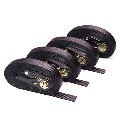 Audew 4 x Correas con Trinquete 25mm x 6M, Correa de Amarre con Lazo Interminable, Correas de Carracas Para Hebillas de Leva, Coche, Remolque, Equipaje, Bienes de Uso Doméstico.