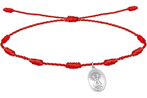 cotigo Pulsera 7 Nudos Roja con Santo o Virgen en Acero Inoxidable-Amuletos de la Suerte y Proteccion-Pulsera Mal de Ojo para Parejas y Amistad-Bisutería Ajustable,Pulsera Hilo Rojo Mujer y Hombre