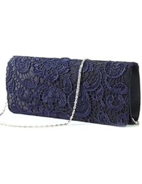 Luxus Spitze Damen Clutch Abendtasche Damentasche Handtasche Brauttasche mit Kette (weiss/schwarz/blau)