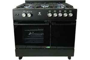 Gasline GAG90GPXFL-B Schwarz Gas Standherd mit Flaschenschrank Umluft Hähnchenspieß 71 Liter wok 4,8 kw 90cm Propan 50Mbar