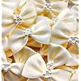 Trucraft 3.5cm Satin Ribbon Pearl Craft Bows Ivory Pack of 10