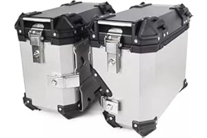 Yidelchon Negro/Plata Baúl Lateral para Motocicleta Maleta Lateral para Motocicleta Caja Trasera De Aluminio para Moto Alforjas para Moto 38L(Silver,450X366X227 MM)