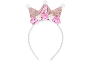 JIOLINK Corona Compleanno Bambina, 2 Anno Fascia Tiara Corona da principessa Cerchietto Corona Bambina con fiore di rosa artificiale Decorazioni per feste Compleanno, Carnevale