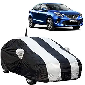 The Autostory 190 Taffeta Water Resistant Car Body Cover Compatible with Maruti Baleno (2015 to 2019) with Mirror & Antenna Pockets (White/Navy Blue)