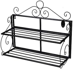 SONGMICS Étagère Murale, Support en Fer forgé, pour Cuisine, Salle de Bain, Entrée, Noir LSN02B