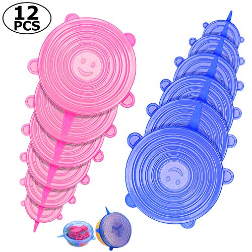 12 pcs Couvercle Silicone Alimentaire, PAMIYO Couvercle Extensibles en Silicone sans BPA, Réutilisable Couvercle Universel/Conservation des Aliments pour Micro-Ondes/Le Four/Le Frigo/Le Lave-Vaisselle