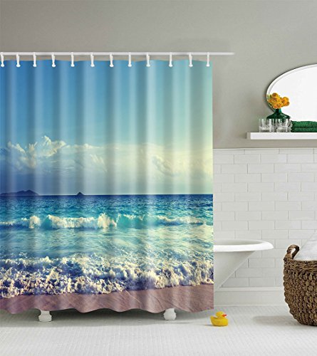 Oriental Pearl 3d Vivid Wave Beach Shower Curtain Bathroom