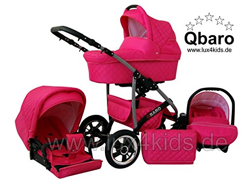 Lux4Kids Q Baro Pram & Pushchair Travel System (car seat & adapter, raincover, mosquito net, swivel wheels; 9 colors) 04 Pink