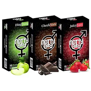 NOTTYBOY Delicious Assorted Flavoured Condoms For Men Combo Pack (Strawberry, Chocolate, Green Apple) - 30 Pieces
