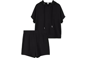 REORIA Women Tracksuit Set with short sleeve Hoodie and flowy Shorts two piece Outfit co ord Sets for Women