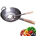 Produktbild Ancoree Wok-Pfanne Pan, Pan-Chinesisch Wok traditionelle Eisenhand gehämmert unbeschichteten Carbon Stahl Wok Kochgeschirr mit Helfer aus Holz, 30.5 cm Runde Unterseite Wok mit Wok Turner