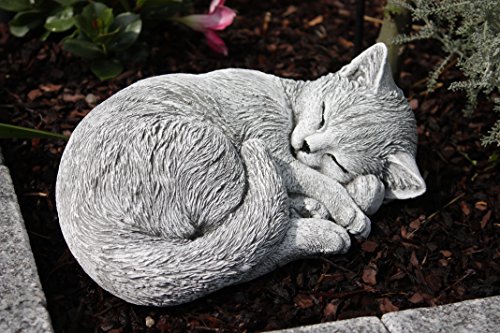 Steinfigur Katze schlafend, eingerollt, frostfest bis -30°C, massiver Steinguss - 8
